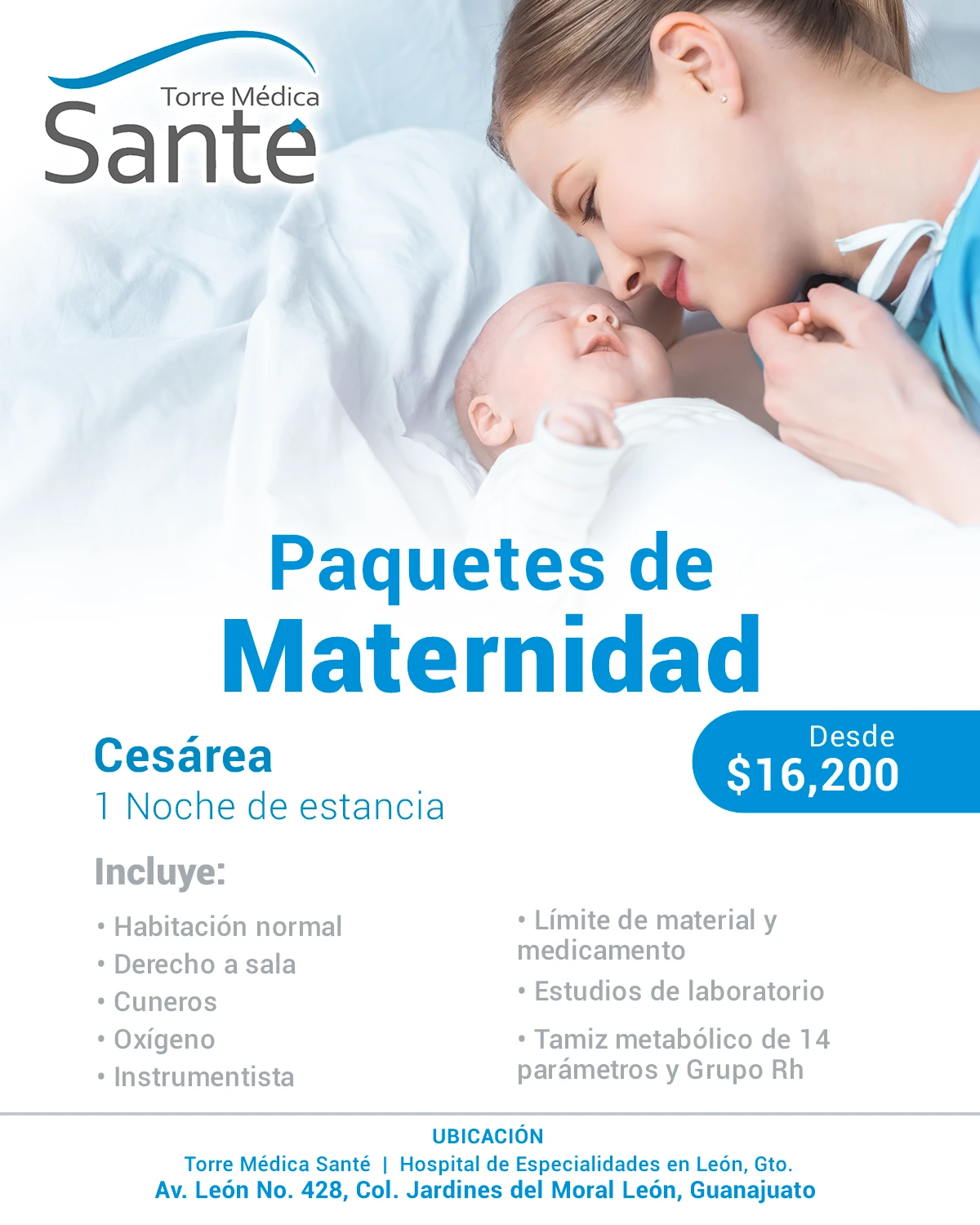 Paquete Maternidad cesárea en Médica Santé León Guanajuato